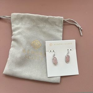 Kendra Scott Silver Drop Earrings with Pink Stone